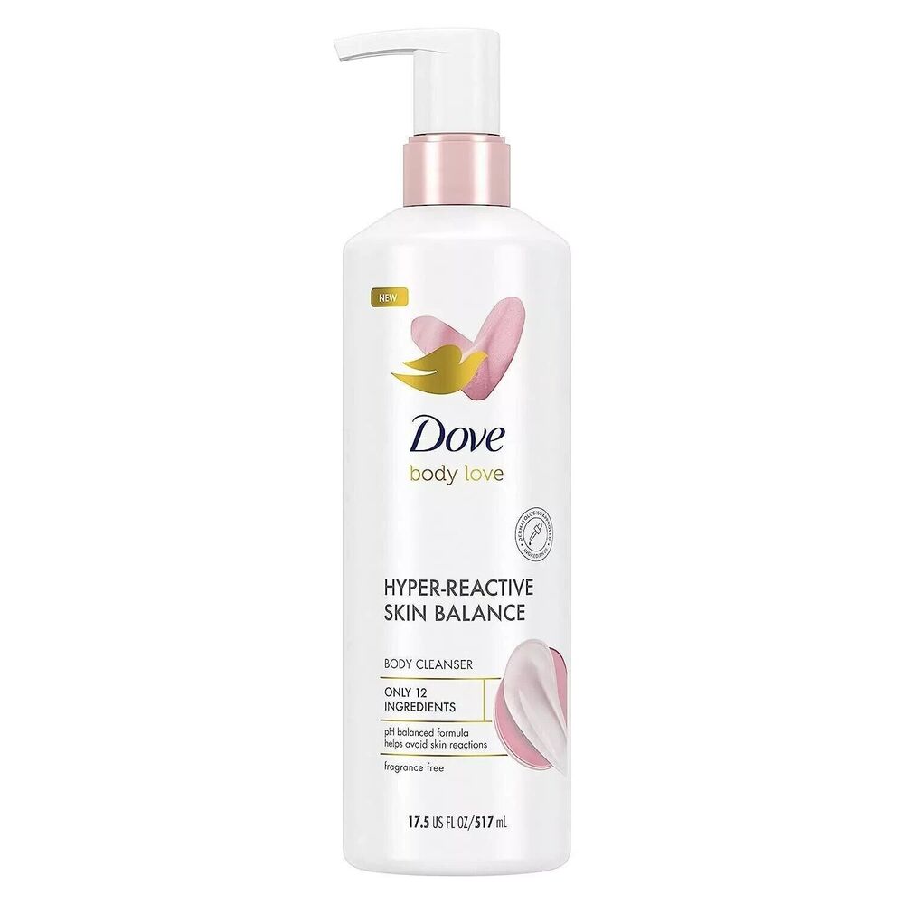 Dove Body Love Hyper Reactive Skin Balance Women Body Wash, pH Balance, 17.5FLoz